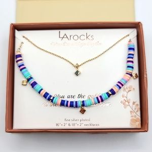 CLEARANCE LA Rocks Gold Beaded Rainbow Layered Necklace Set